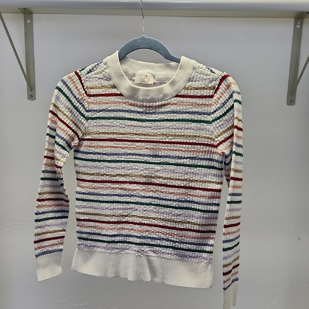 Womens LOFT Multicolor Striped Crew Neck Sweater Size Small